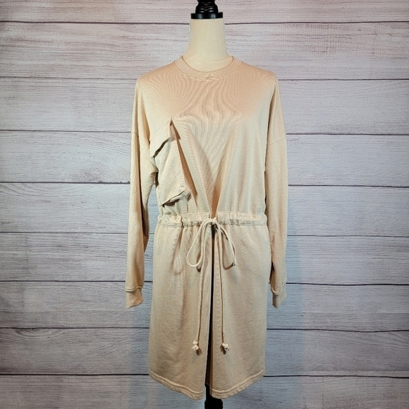 MISSGUIDED Pocket Detail Tie Waist Sweater Mini Dress Cream Tan Size 4 - Picture 5 of 12